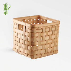 BAMBOO NATURE cube bamboo basket with handles for shelf woven storage boxes & bins square laundry basket shoe box High Quality