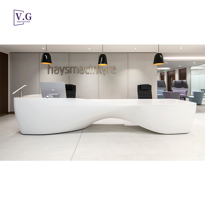 5 star hotel reception counter design customized elegant whit u shaped reception desk