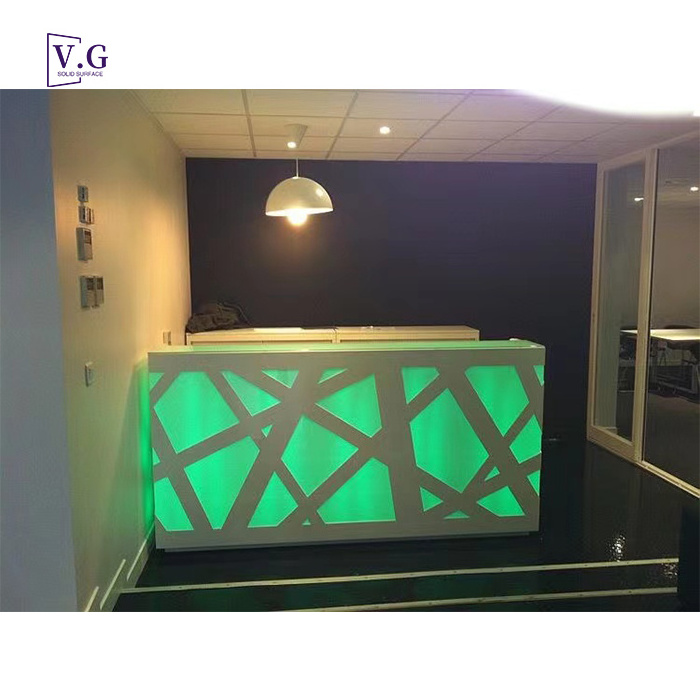 Fashionable Design Restaurant Counter Furniture White Luxury U Shape Reception Juice Bar Counter With Logo