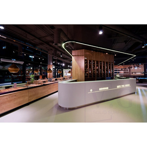 Fashionable Design Restaurant Counter Furniture White Luxury U Shape Reception Juice Bar Counter With Logo