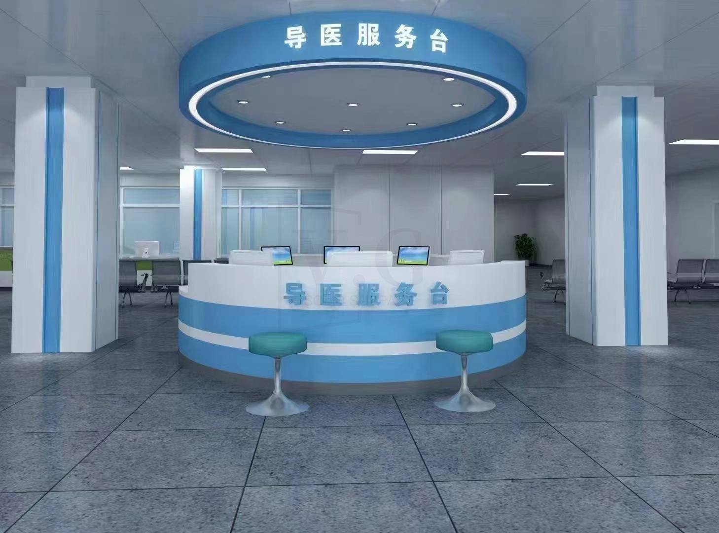 Blue Artificial Stone Solid Surface Nurse Station Hospital Detal Reception Desk With Full Design Service