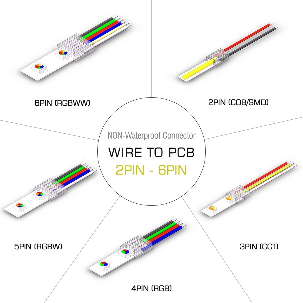 OEM ODM PCB to Wire CCT Led Strip Light 2/3/4/5/6 Pins LED tape Connector Splitter Cable 2 Pin female Connector wire