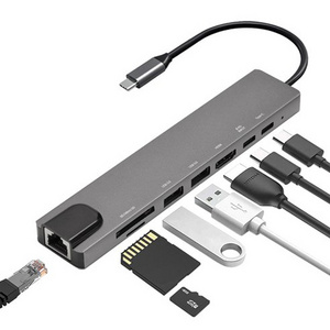 Usb C Hub 8 IN 1 USB 3.0 TF SD Ethernet HDTV Por Porno Hub Docking Adapter Type-c Aluminum Laptop USB Hubs for MacBook