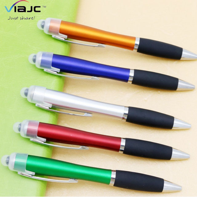 Best Selling High Grade Luxury Retractable LED Torch Light Up Logo Pen with touch stylus and soft silicon grip