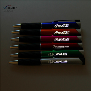 Promotional customized laser logo pen light with soft touch rubber light up your logo LED light ball pen