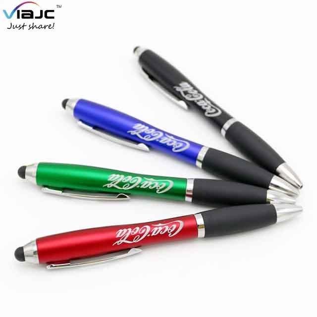 Best Selling High Grade Luxury Retractable LED Torch Light Up Logo Pen with touch stylus and soft silicon grip