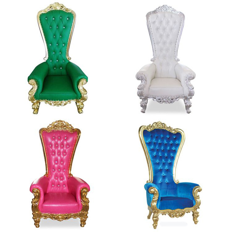 Hotel Furniture Wooden Luxury carving French Baroque White Gold High Back cheap leather Queen King Throne Wedding Chairs