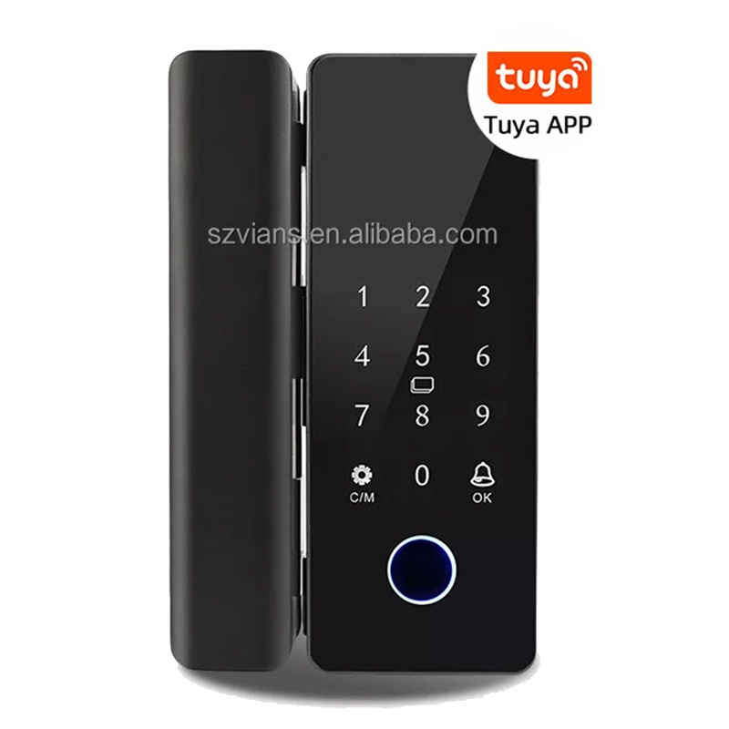 Tuya Double hook bolt smart Biometric Fingerprint Glass door lock for office