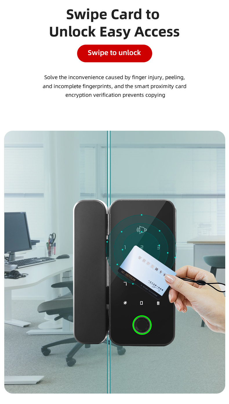 DADA lock Biometric Fingerprint NFC smart Double hook latch Glass door lock for  Office/home