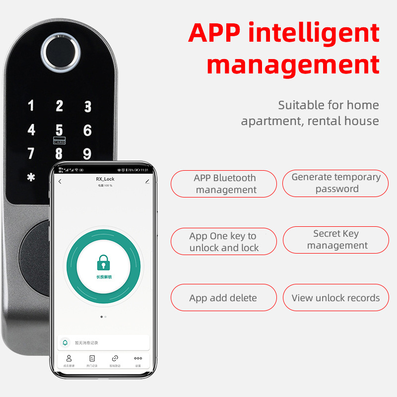 Tuya WIFI Smart Biometric Fingerprint rim door Lock with keyboard  remote control for front gate