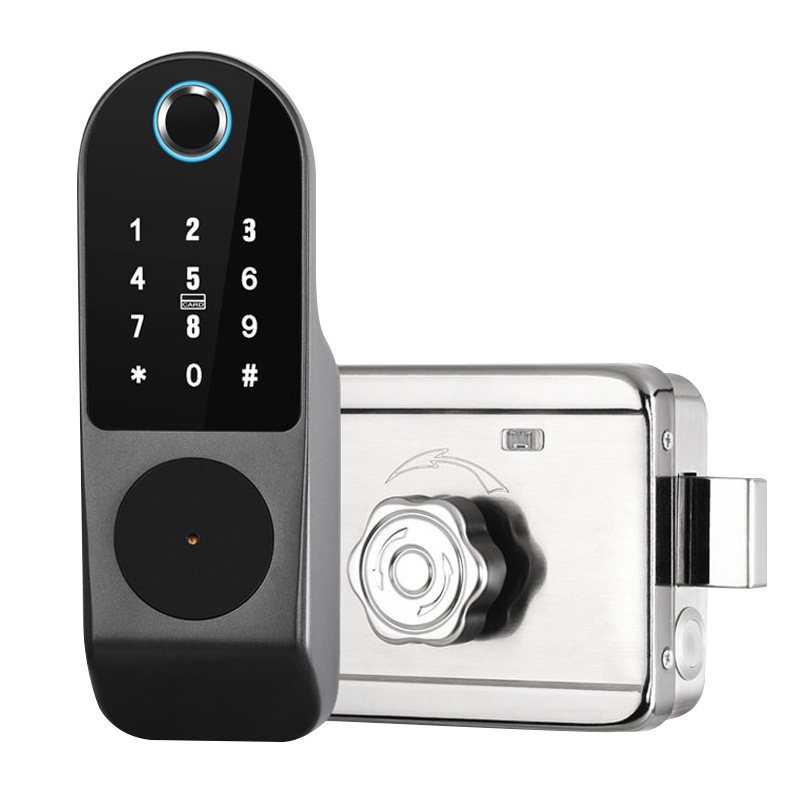 Tuya WIFI Smart Biometric Fingerprint rim door Lock with keyboard  remote control for front gate