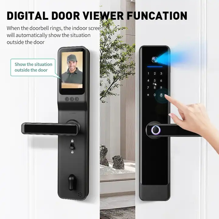 Wifi Smart Door Lock Biometric Lock Fingerprint Door Handle Digital Keyless Lock With Camera