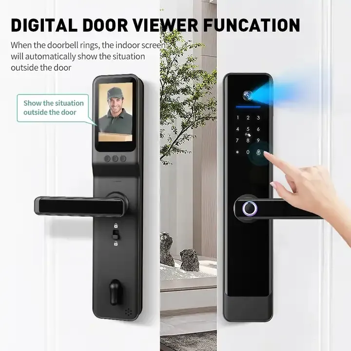 Entry door Camera face recognition biometric smart door lock with LED screen