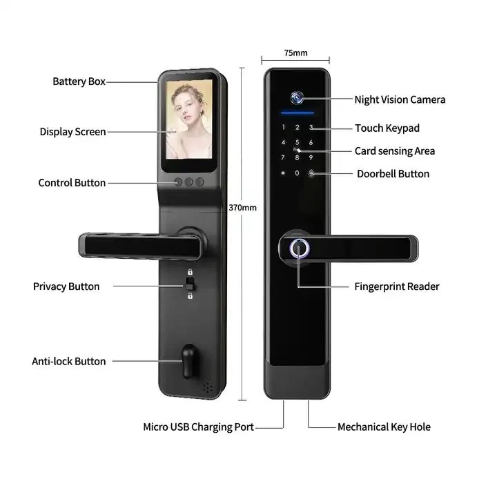 Entry door Camera face recognition biometric smart door lock with LED screen