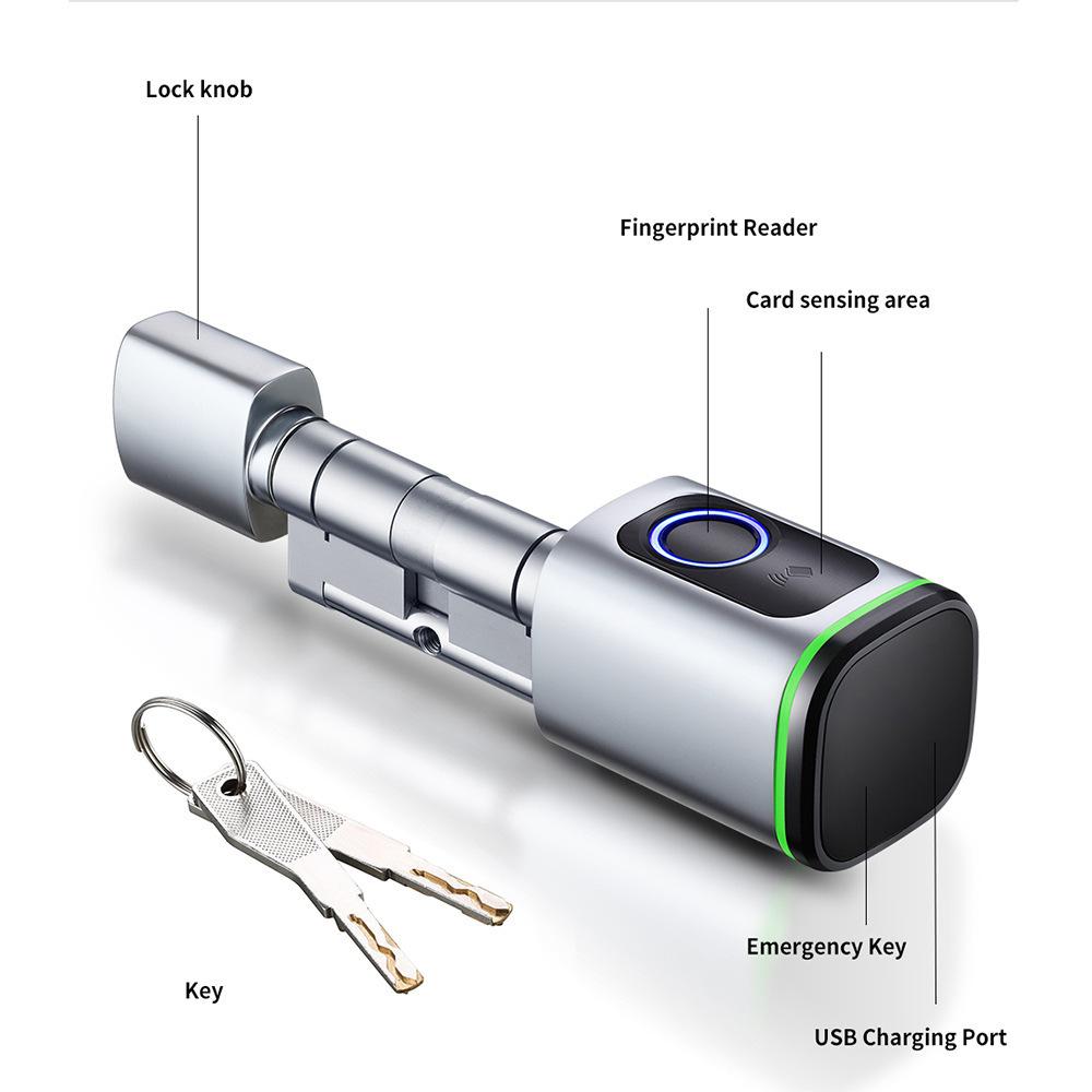 Tuya App Remote Unlock Digital Biometric Smart Door Lock Cylinder For Home Apartment