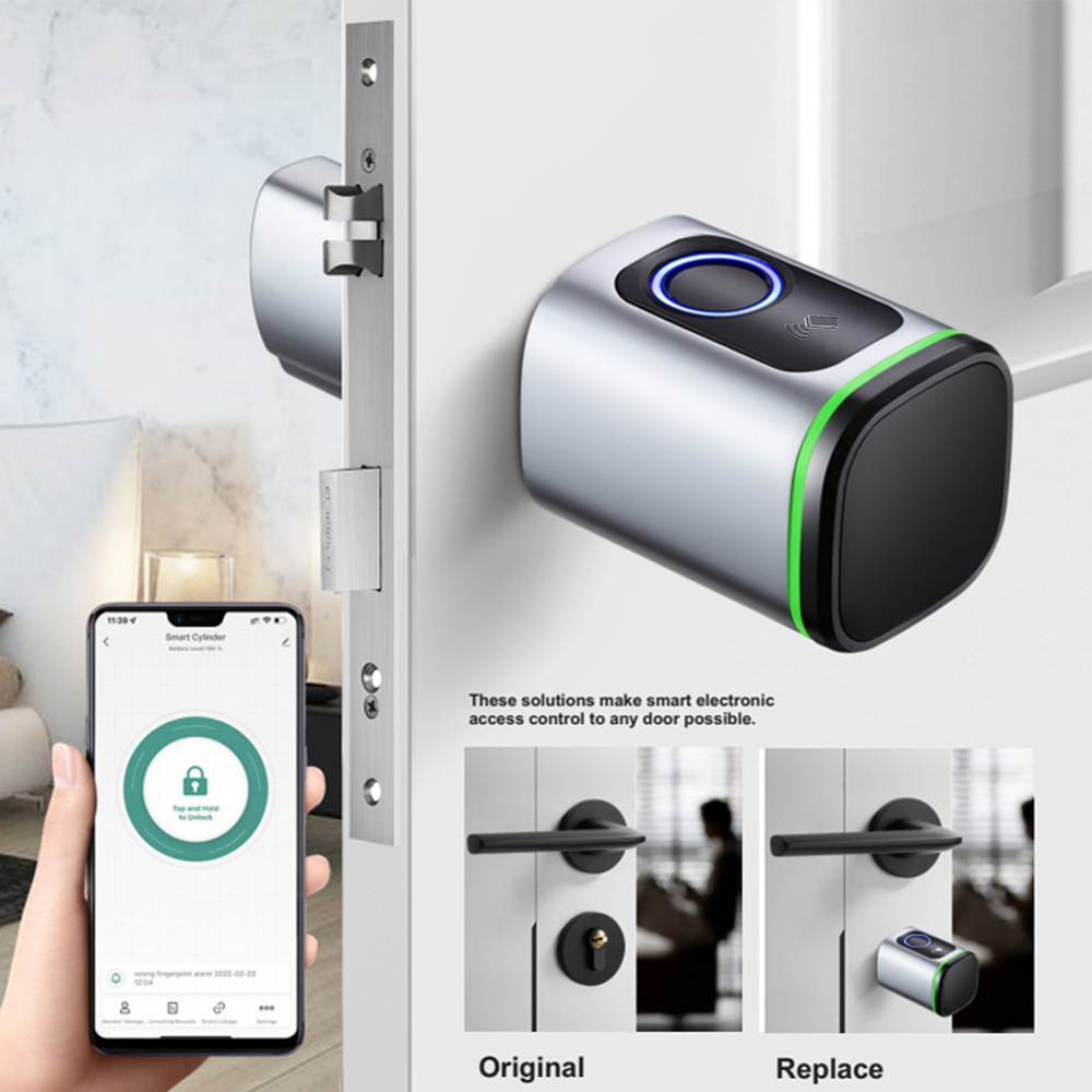 Tuya App Remote Unlock Digital Biometric Smart Door Lock Cylinder For Home Apartment