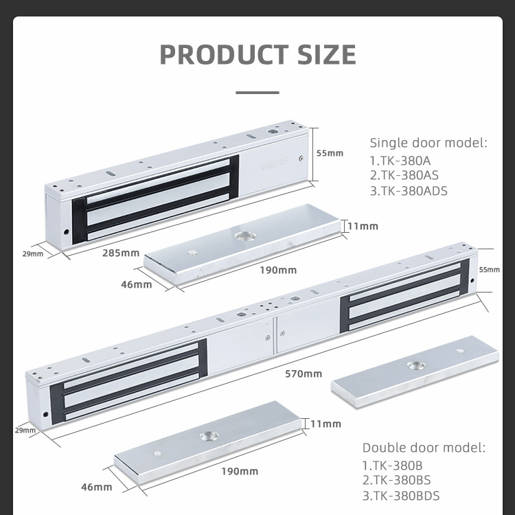 VIANS Single Door 380KG Electromagnetic Door Lock 800lbs Access Control with signal magnetic EM lock