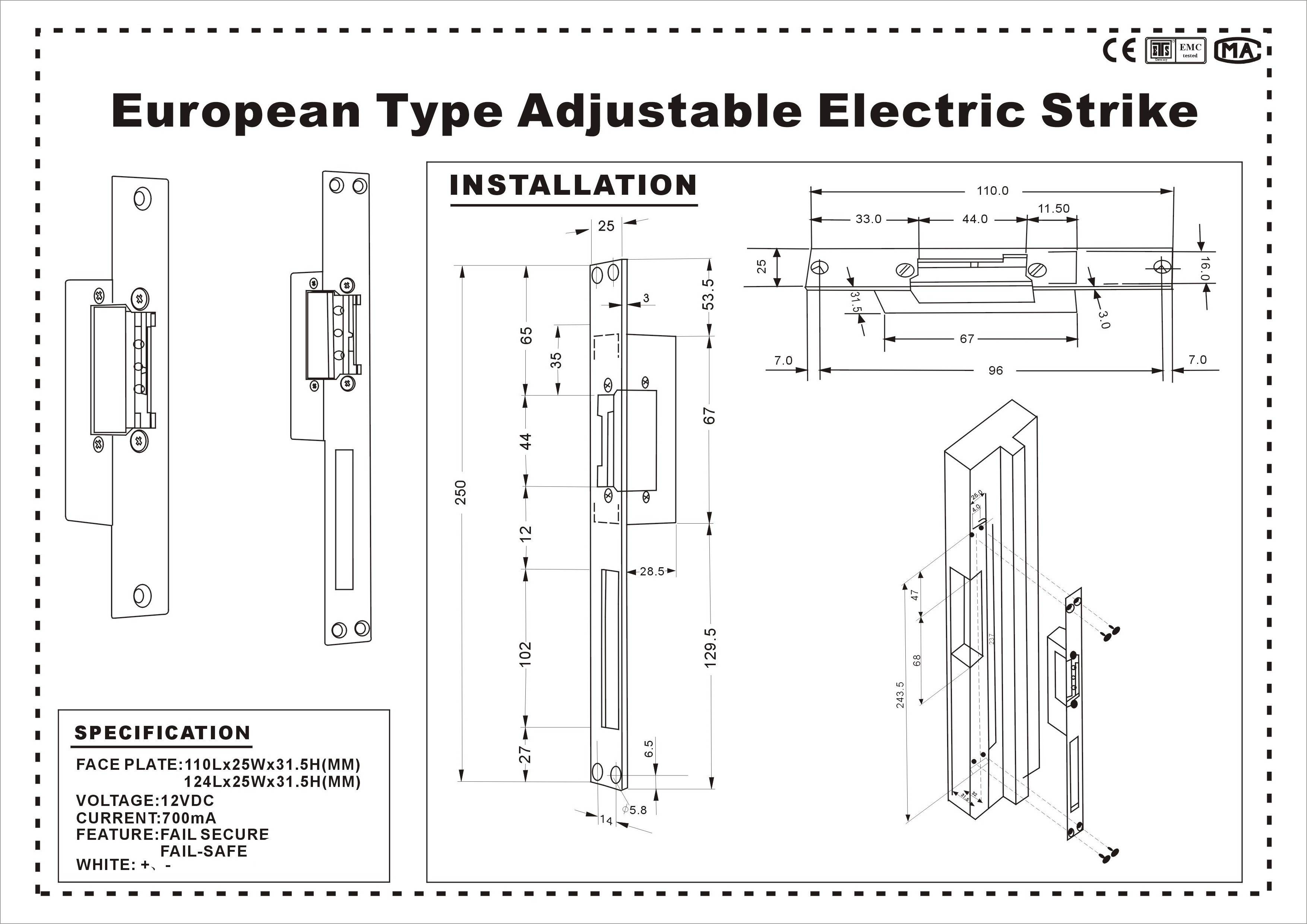 VIANS Access Control Adjustable Electric Strike Heavy Duty Door NO NC Narrow Frame 12V Electric Strike