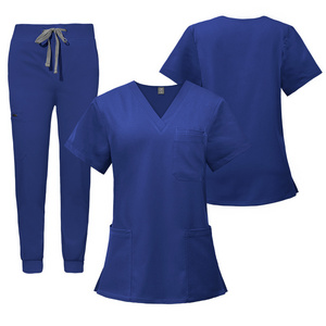 Fashionable V neck Design Top Pocket Royal Blue Navy Blue Scrub Suit Male Nurse Hospital Uniforms for Men Doctor