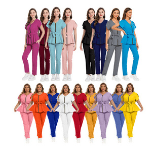 High Quality Fashionable Custom Zipper Stretchy Women Hospital Uniforms Scrubs Medical Nursing Uniforms Sets Dental Scrubs