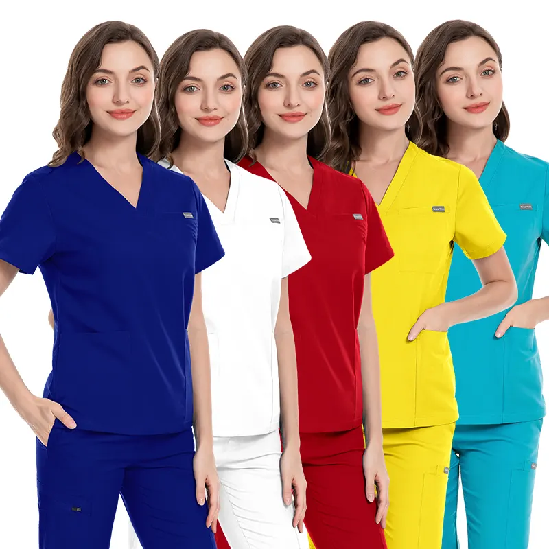 Fashionable V neck Design Top Pocket Royal Blue Navy Blue Scrub Suit Male Nurse Hospital Uniforms for Men Doctor