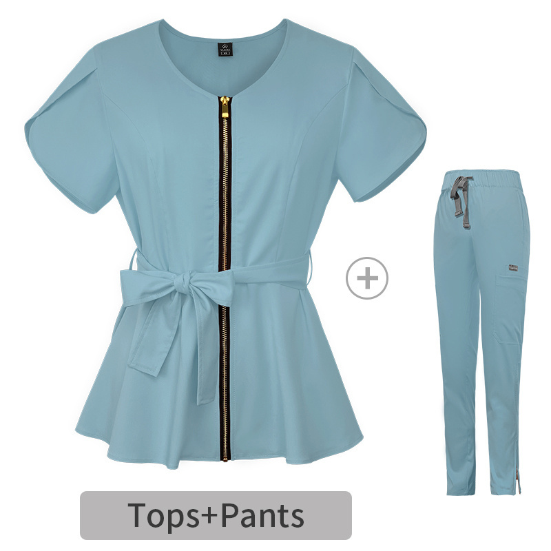 High Quality Fashionable Custom Zipper Stretchy Women Hospital Uniforms Scrubs Medical Nursing Uniforms Sets Dental Scrubs