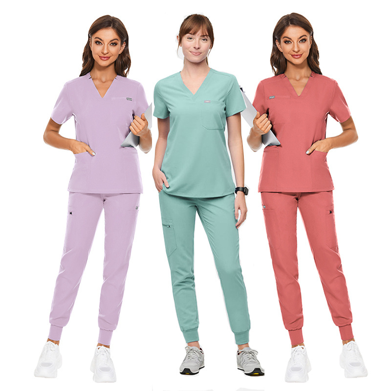 OEM Short Sleeve Tops Jogger Pants Medical Hospital Nursing Scrub Uniforms Men Women Nurse Scrubs Set