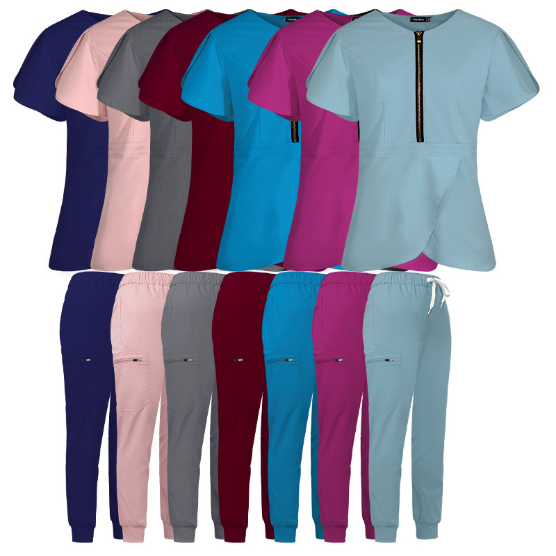 2022 Dropshipping High Quality Scrub Sets Women V-Neck Scrub Top Yoga Jogger Uniform Nursing Uniforms Medical Jogger Sets Scrubs