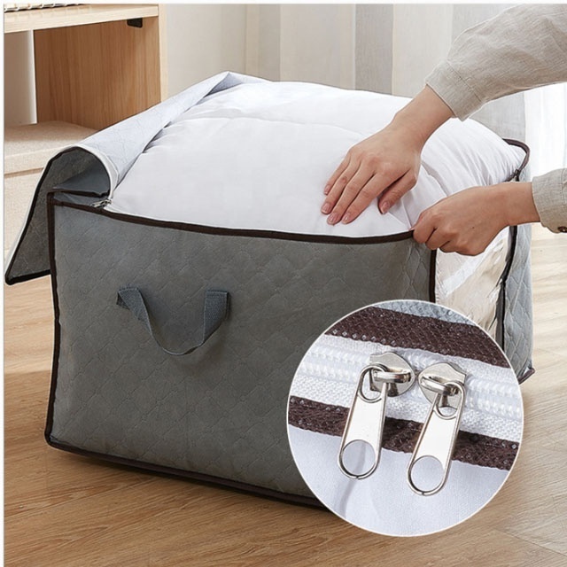 pvc window Non woven grey color Blanket foldable storage bag for quilt clothes