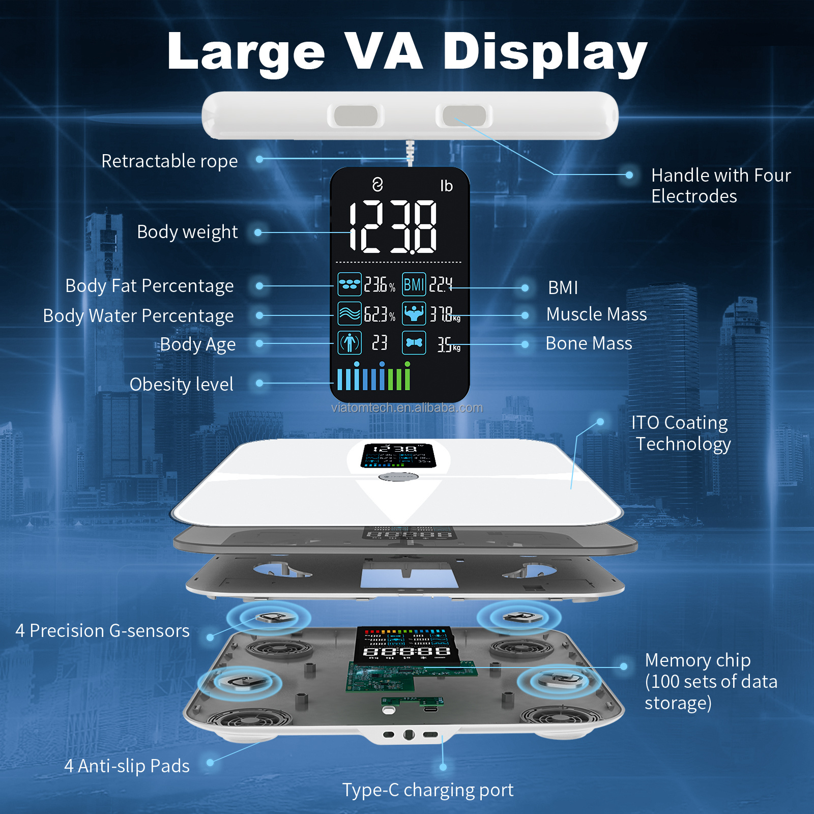 OEM Custom Logo Bathroom Scales DEXA Floor Bluetooth Scale SDK With App API Body Fat Composition Analyzer Scale