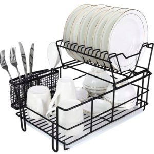 Latest hot selling with drawer tray double kitchen dish rack cutlery drainer rack stainless steel dish drainer drying rack