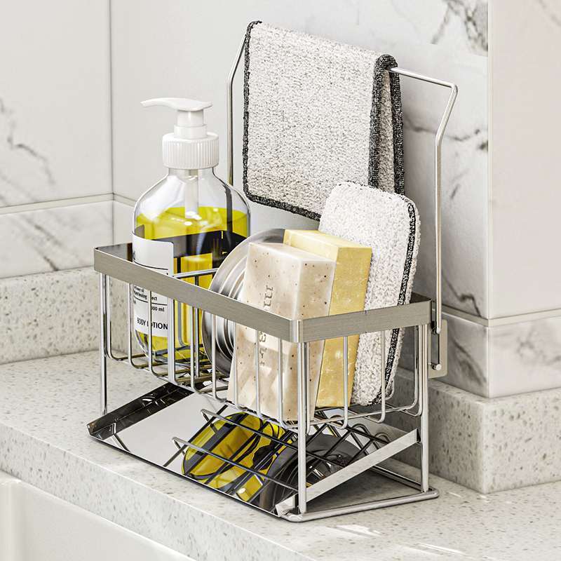 Adjustable Kitchen Soap Sponge storage Holder sink Caddy Drain Organizer Hanging stainless steel Faucet Rack