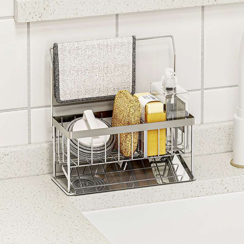 Adjustable Kitchen Soap Sponge storage Holder sink Caddy Drain Organizer Hanging stainless steel Faucet Rack