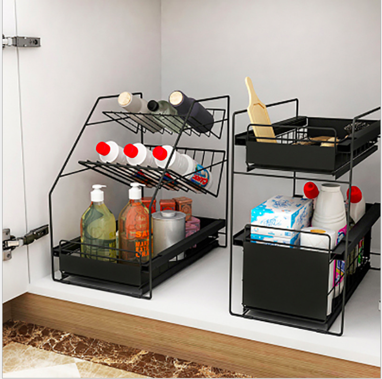 Stackable Sliding Drawer Kitchen Storage Rack Under Sink Organizer Desktop Cabinet Shelf