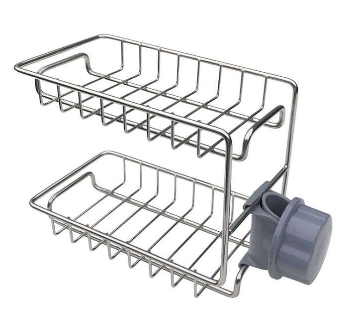 Stainless steel kitchen sink faucet rack/double layer sponge storage rack