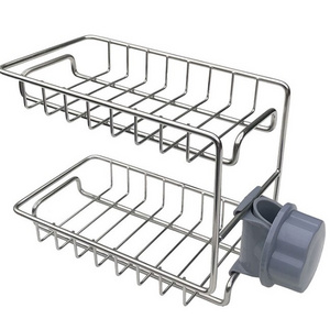 Stainless steel kitchen sink faucet rack/double layer sponge storage rack