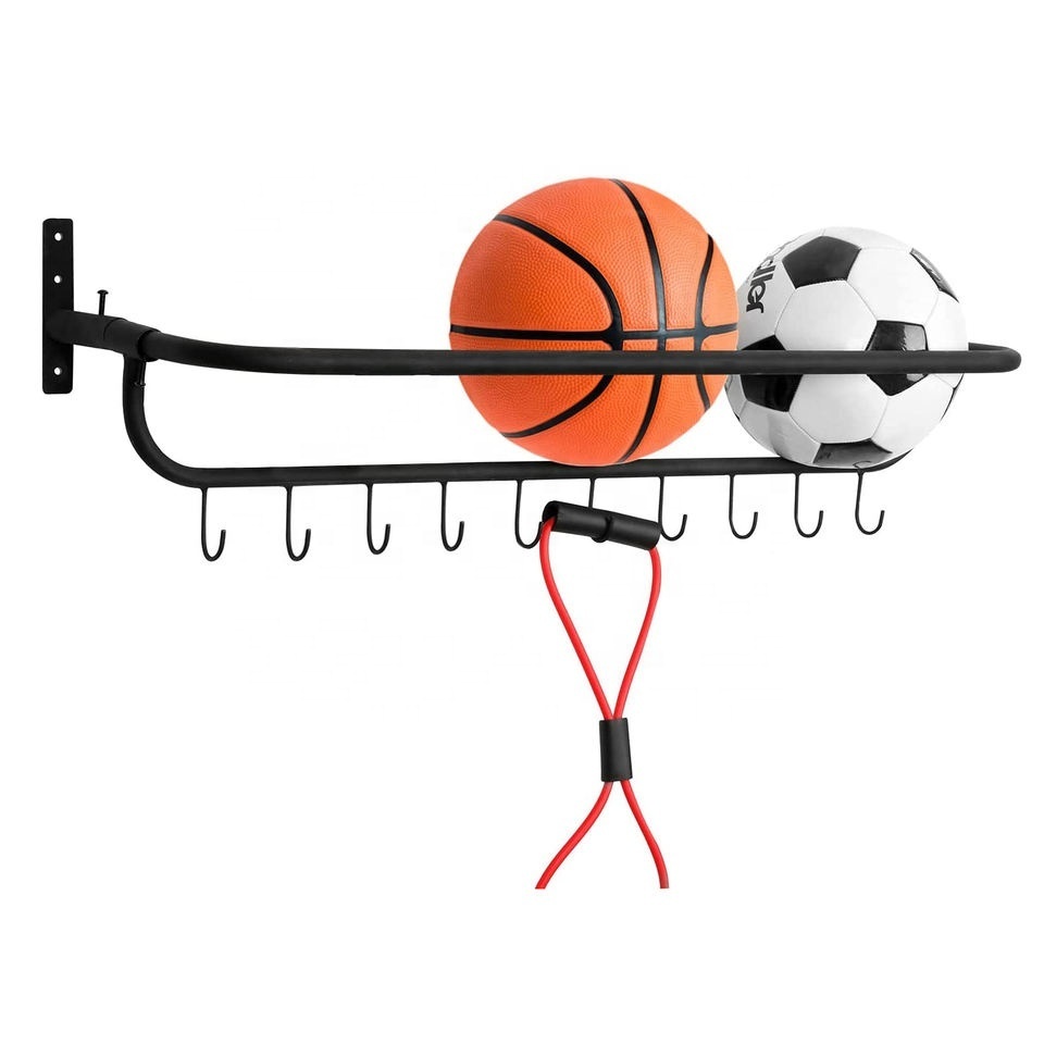 Ball Storage Organizer for Basketball with Hooks Wall Mount Ball for Garage Sports Equipment Storage Rack