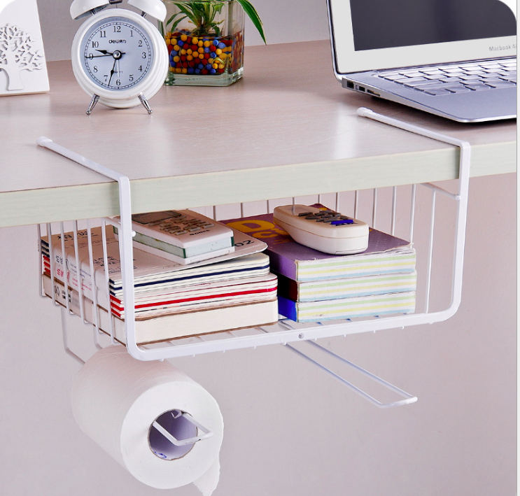 Kitchen cabinet hanging basket/ nail-free space saving metal wire under shelf organizer rack