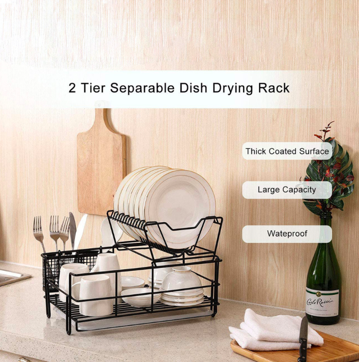 Latest hot selling with drawer tray double kitchen dish rack cutlery drainer rack stainless steel dish drainer drying rack