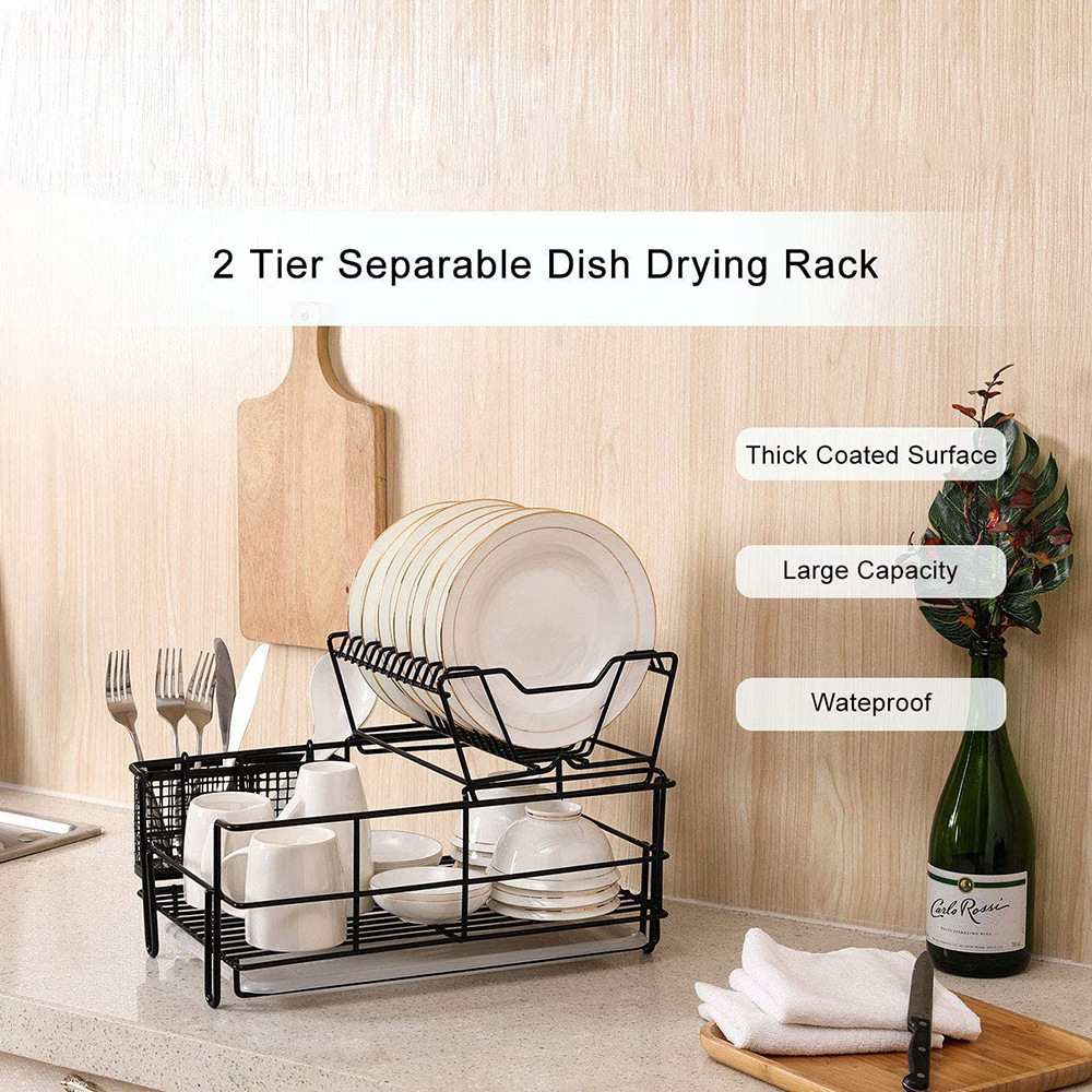 Latest hot selling with drawer tray double kitchen dish rack cutlery drainer rack stainless steel dish drainer drying rack