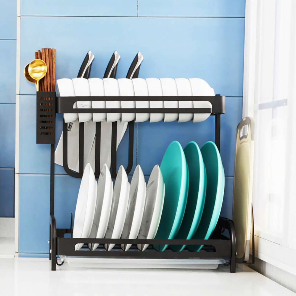 High Quality Customized 2 tier stainless steel upright dish rack over the sink standing kitchen shelf