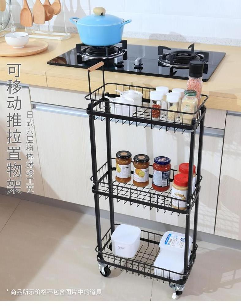 High quality 4 tier kitchen cart wrought iron folding metal basketsblack rolling wheel rack Laundry trolley shelf