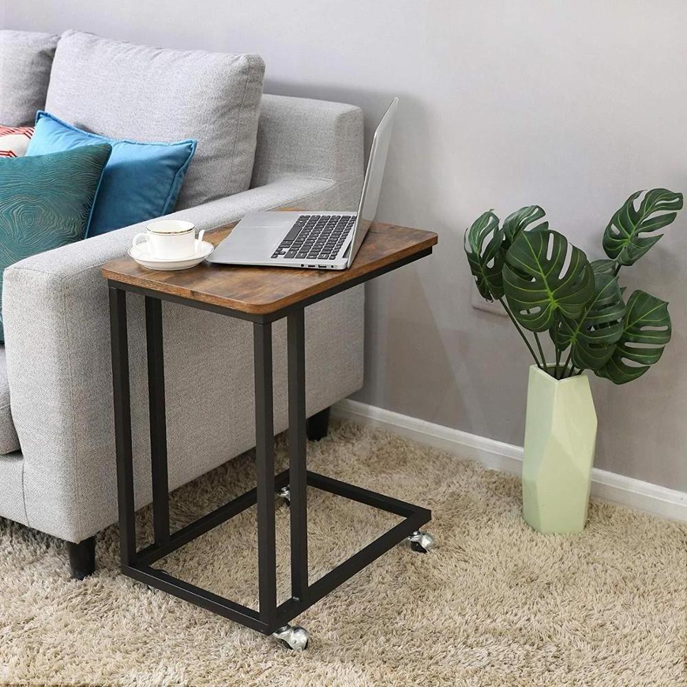 Industrial style Furniture Living Room wood metal corner desk with 4 Wheels Small Coffee table