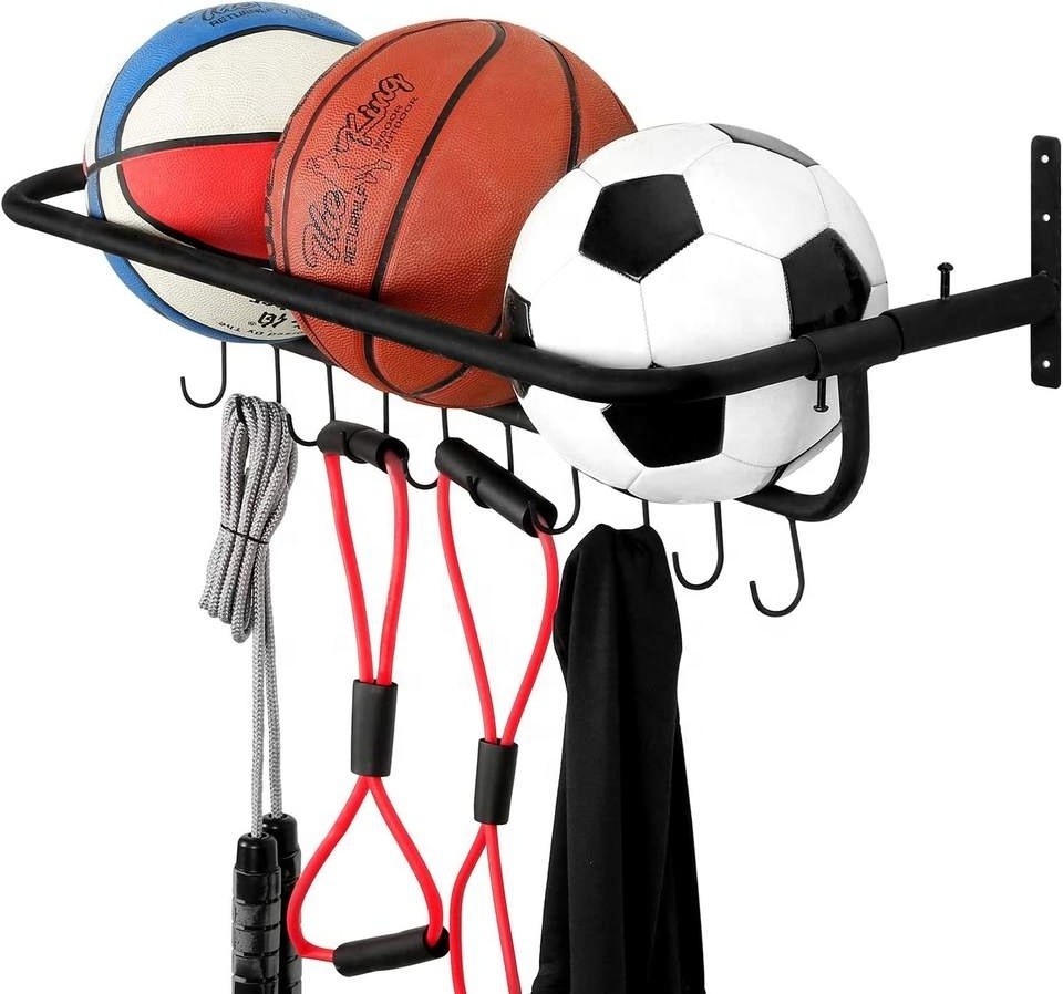 Ball Storage Organizer for Basketball with Hooks Wall Mount Ball for Garage Sports Equipment Storage Rack