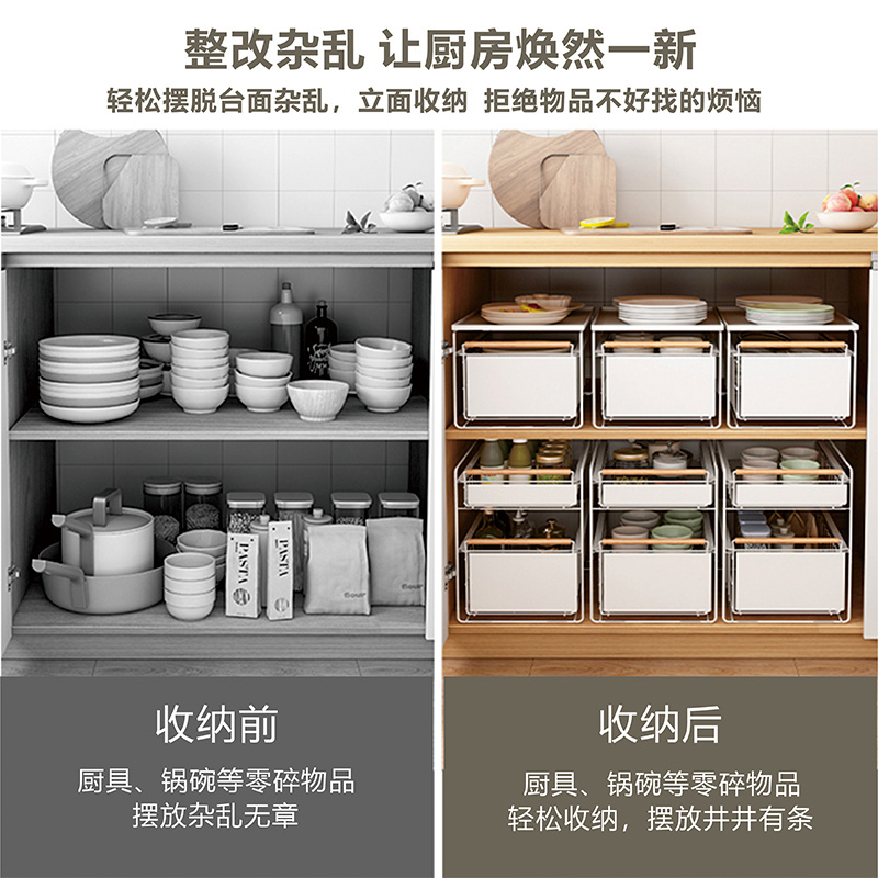 NEW DESIGN space saving Double Sliding Drawer plate Storage rack Under Sink Cabinet Kitchen Organizer Kitchen Storage Drawer Bas