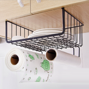 Kitchen cabinet hanging basket/ nail-free space saving metal wire under shelf organizer rack