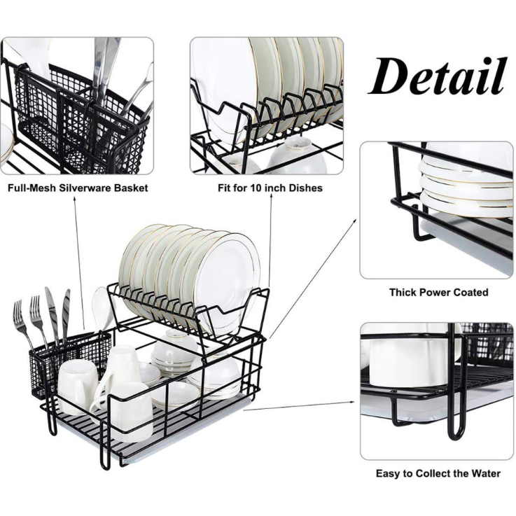 Latest hot selling with drawer tray double kitchen dish rack cutlery drainer rack stainless steel dish drainer drying rack