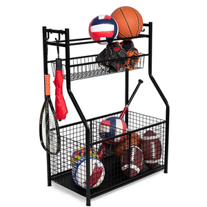 Rotating Ball Display Racks Sport Garage Sports Equipment Storage Organizer with Baskets and Hooks