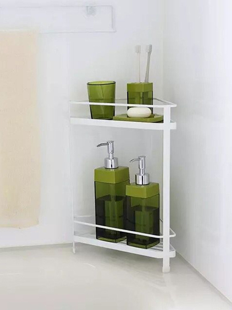 Corner wrought iron bathroom shelf double-layer storage rack hanger shower triangle storage rack bathroom organiser