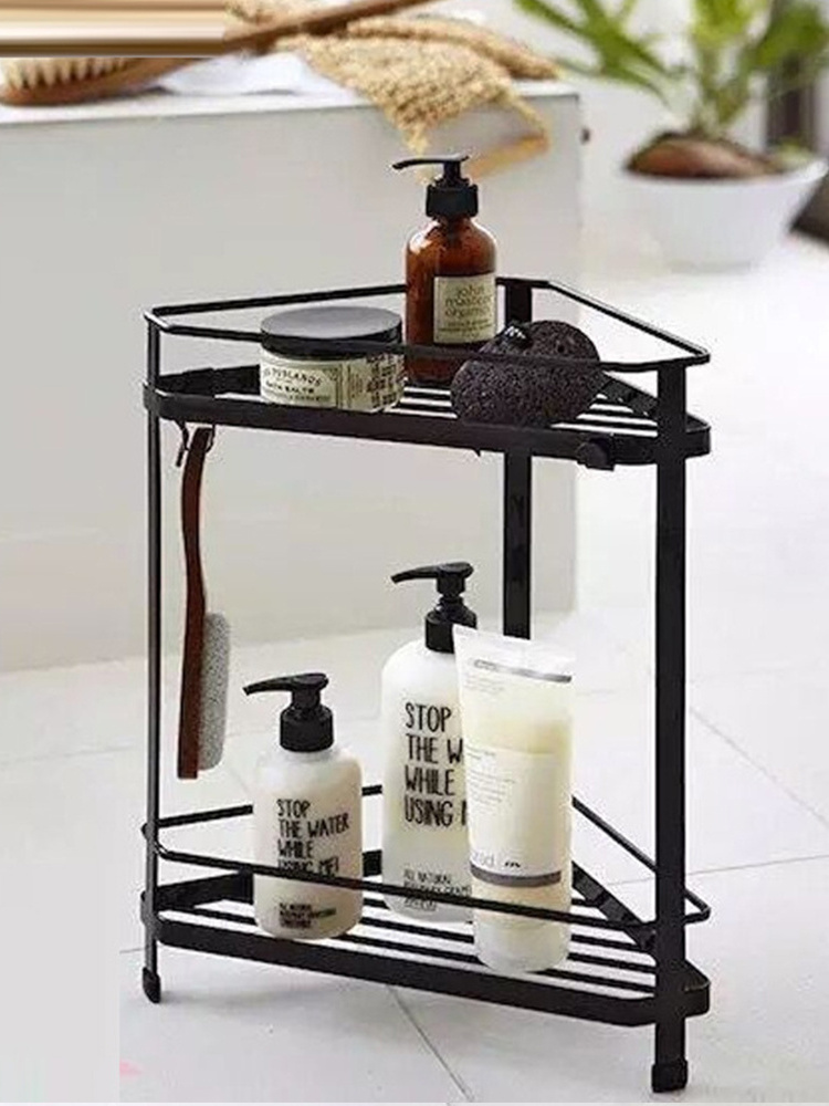 Corner wrought iron bathroom shelf double-layer storage rack hanger shower triangle storage rack bathroom organiser